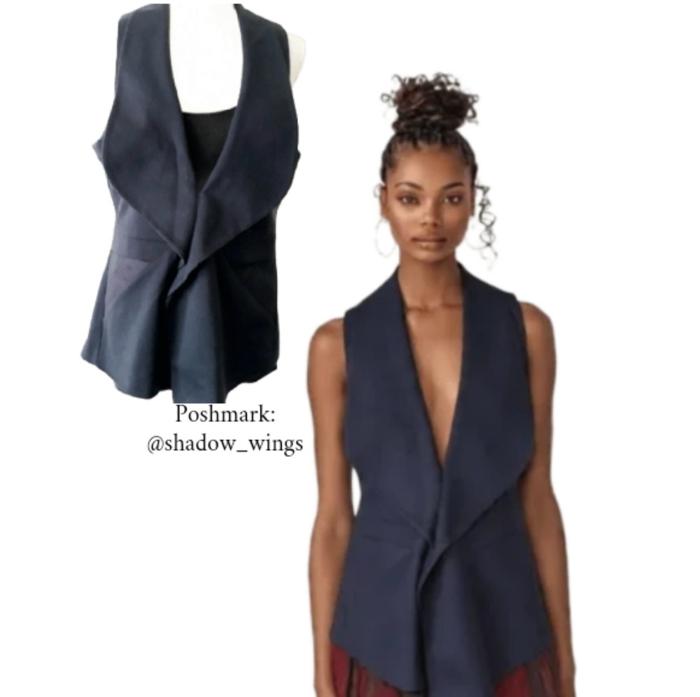 Vtg MM Couture Lapel Collar V Neck Vest - Size Large Dressy Navy Blue Vest